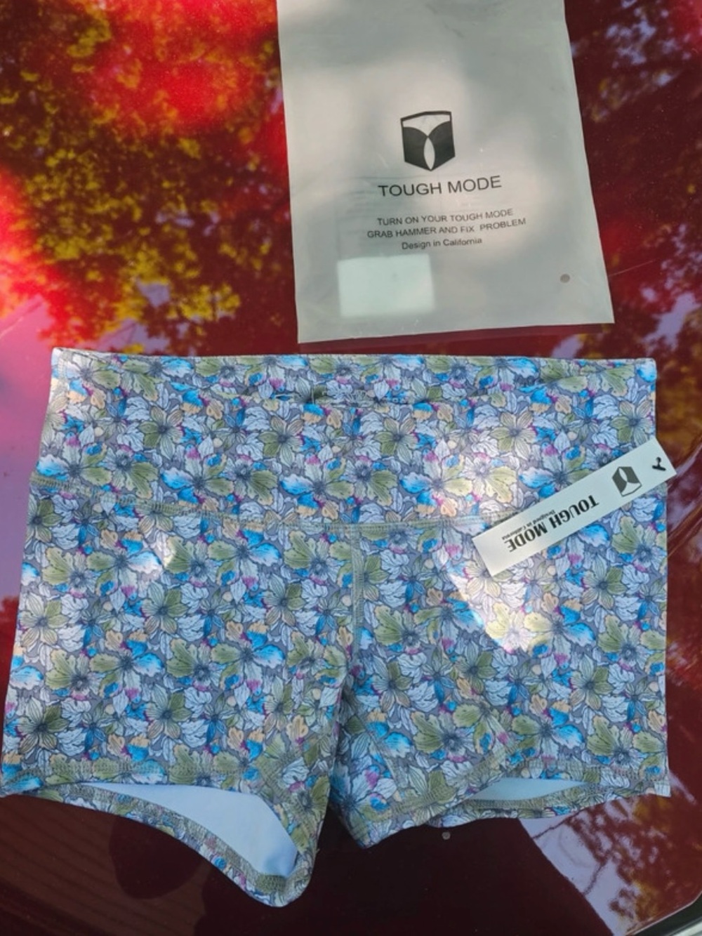 Tough mode women's compression shorts sports volleyball blue floral size medium